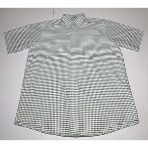 L.L. Bean Dress Shirt Adult 17-REG Green White Check Button Down Pocket Mens